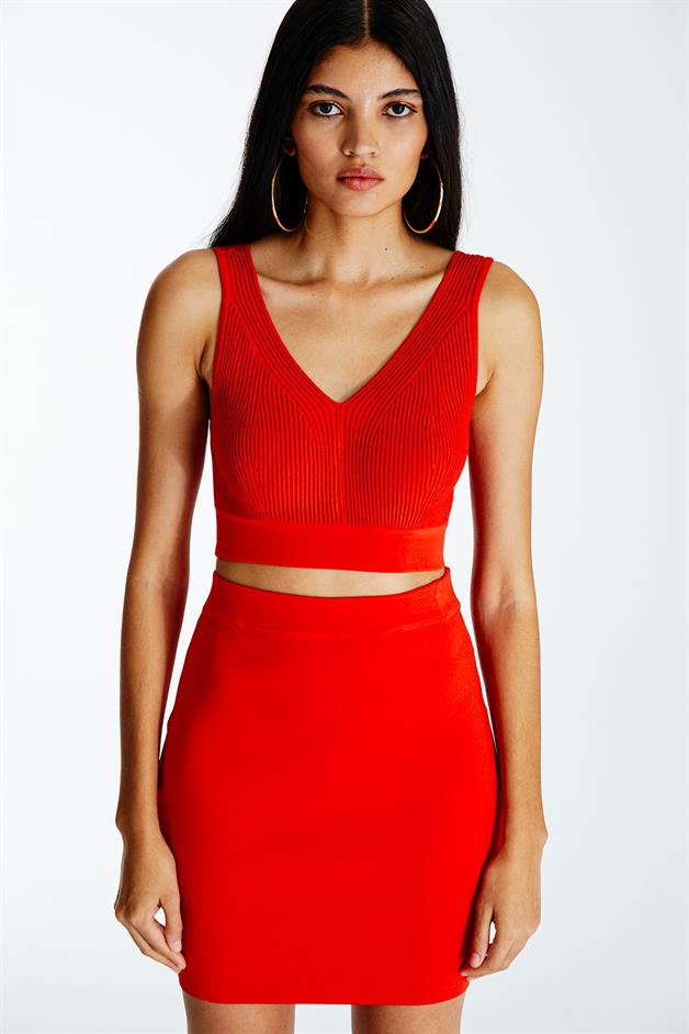 V Yaka Narçiçeği Triko Top