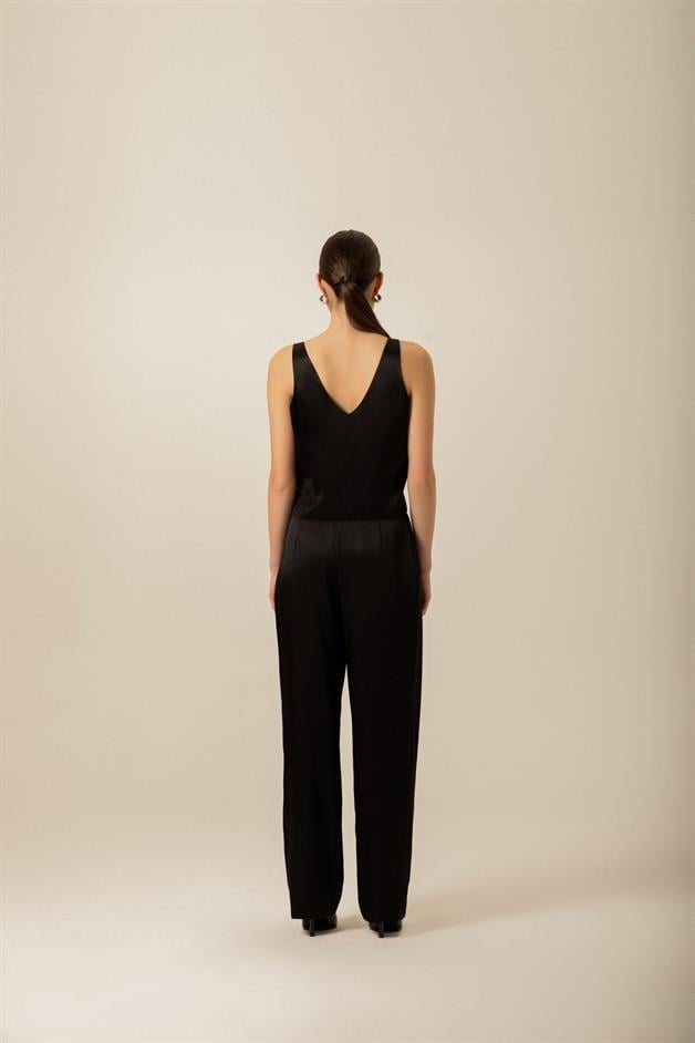V-Neck Satin Black Blouse