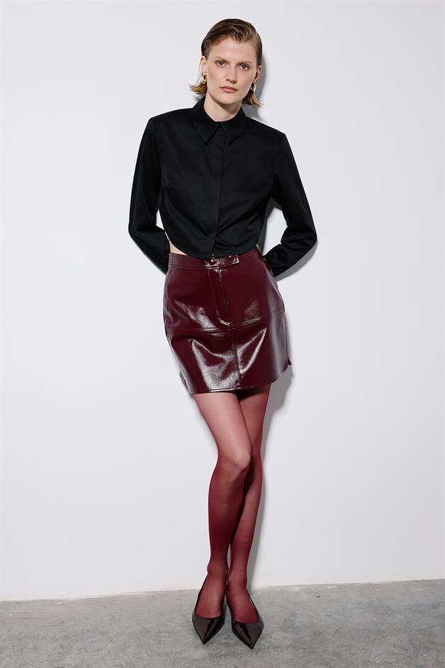 Black Poplin Long Sleeve Shirt With Shoulder Pads