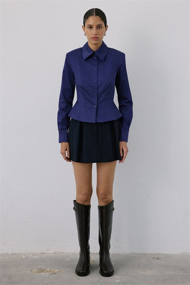 Padded Long Sleeve Navy Shirt