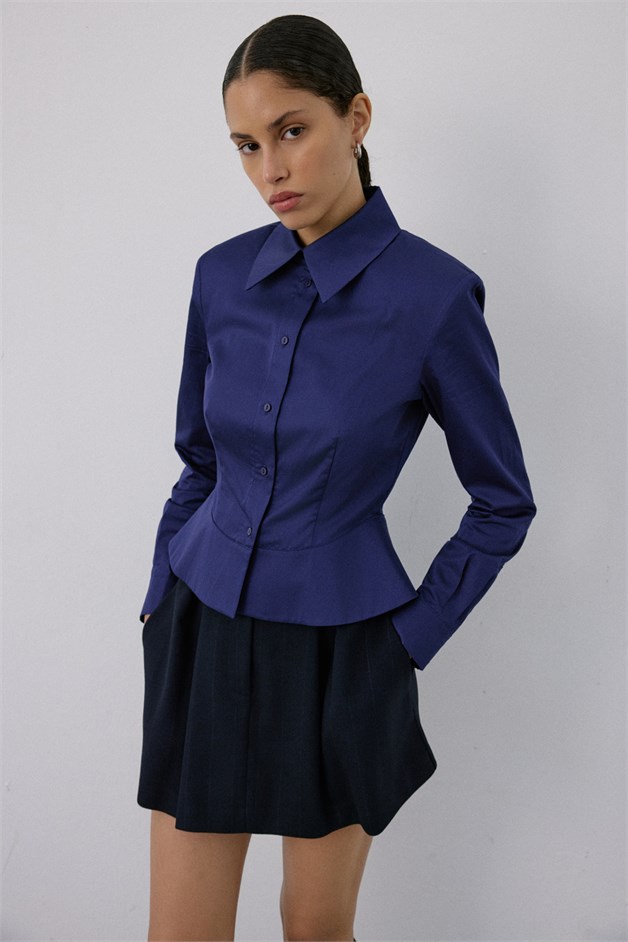 Padded Long Sleeve Navy Shirt