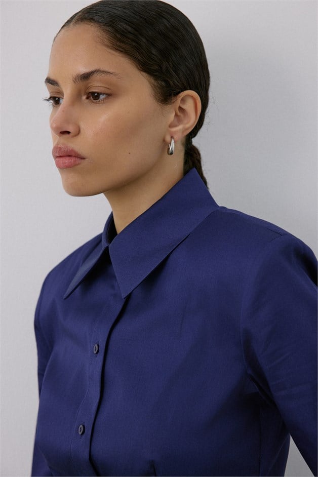 Padded Long Sleeve Navy Shirt