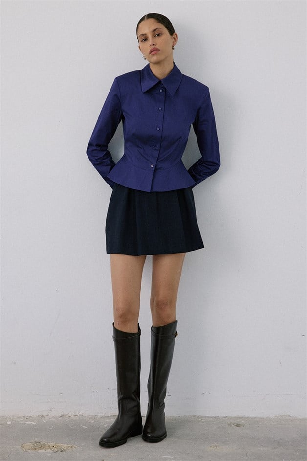 Padded Long Sleeve Navy Shirt