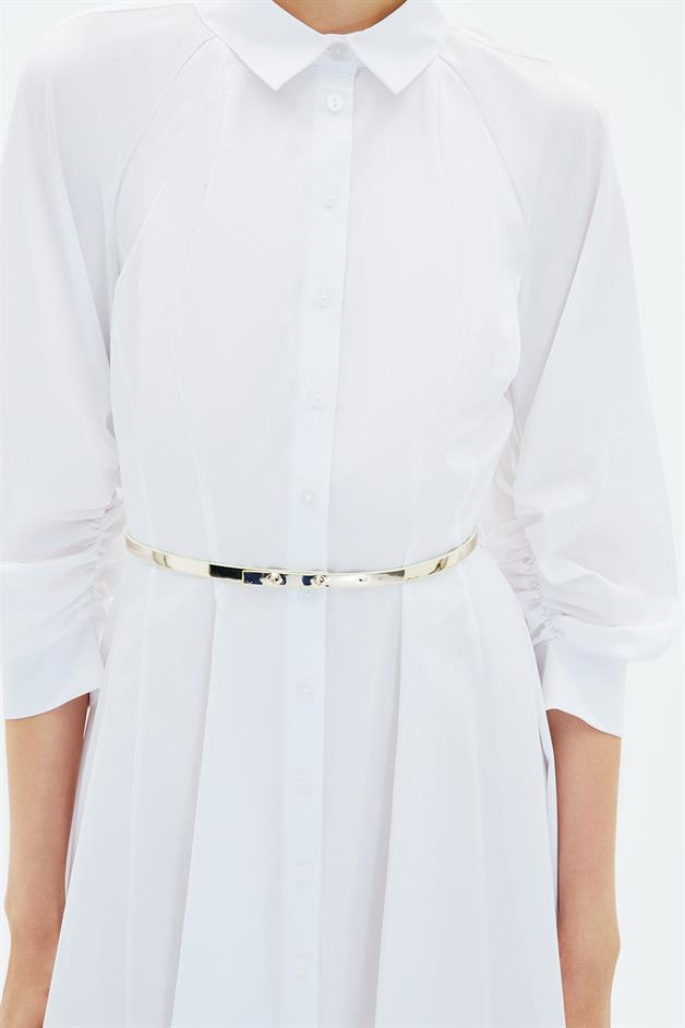 Ruffled Mini Shirt White Dress