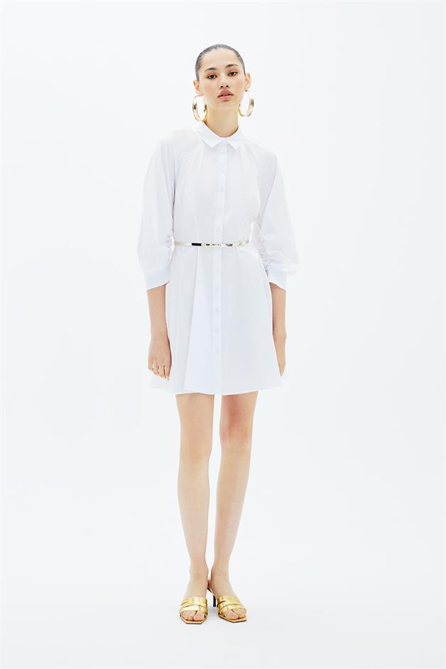 Ruffled Mini Shirt White Dress