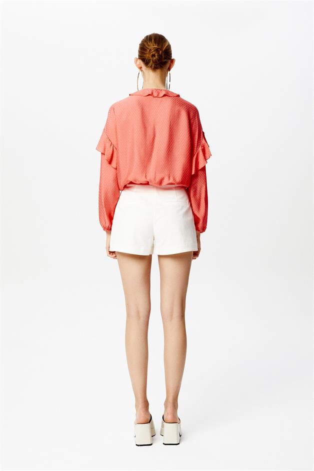 Ruffled Coral Semi-Sheer Blouse