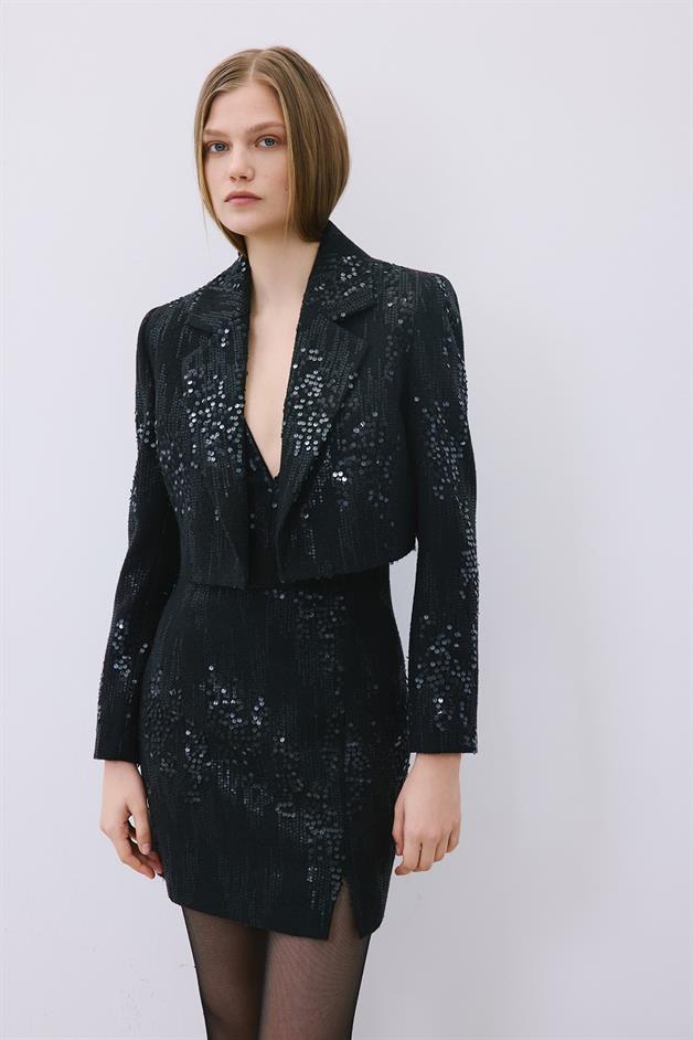 Black Cropped Sequin Jacket