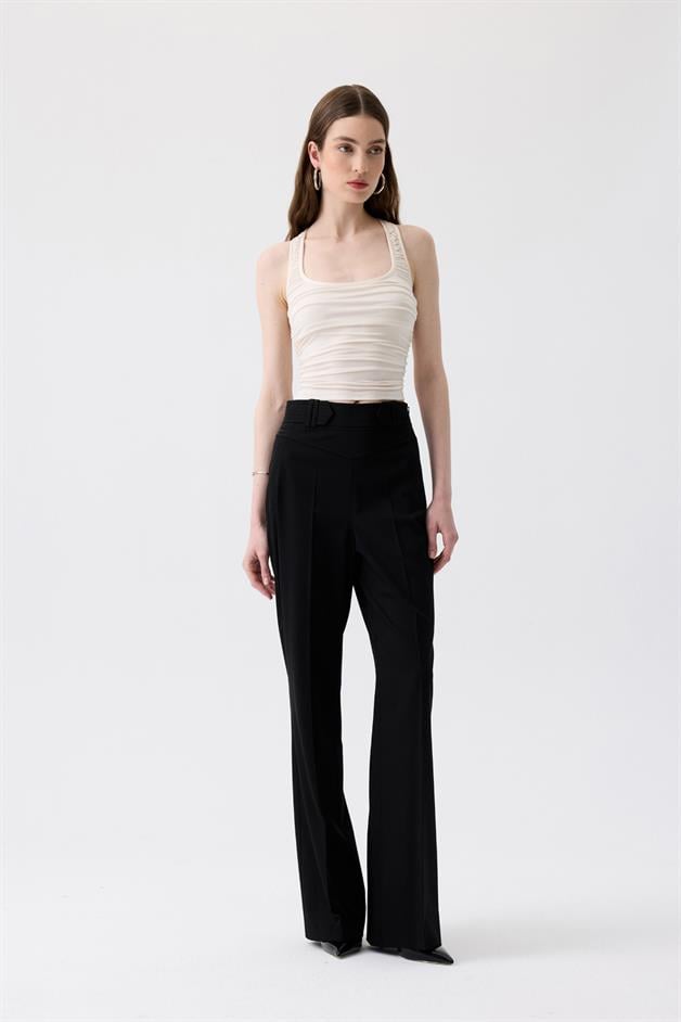 Side Ruched Stretch Ecru Blouse