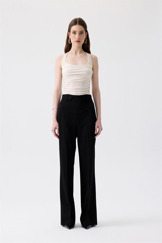 Side Ruched Stretch Ecru Blouse