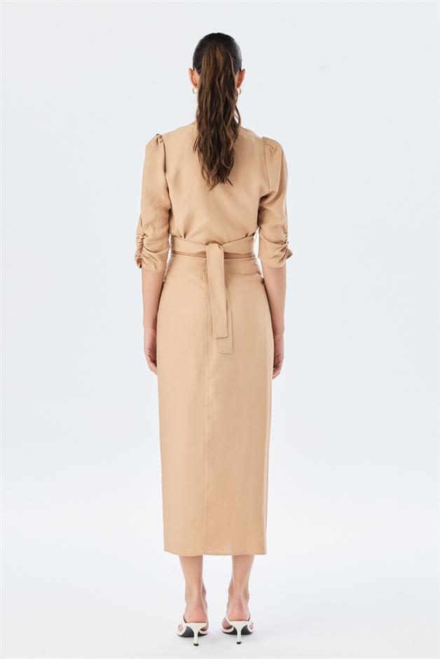 Side Tie Camel Skirt