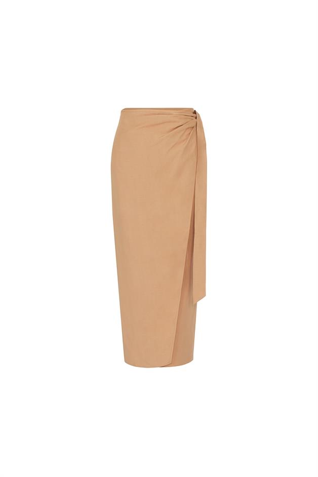 Side Tie Camel Skirt