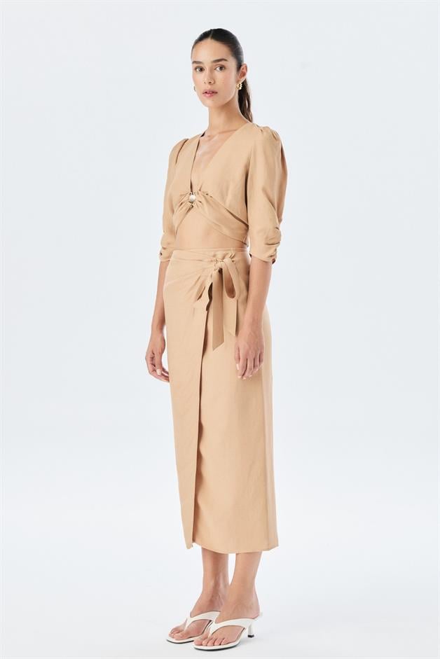 Side Tie Camel Skirt