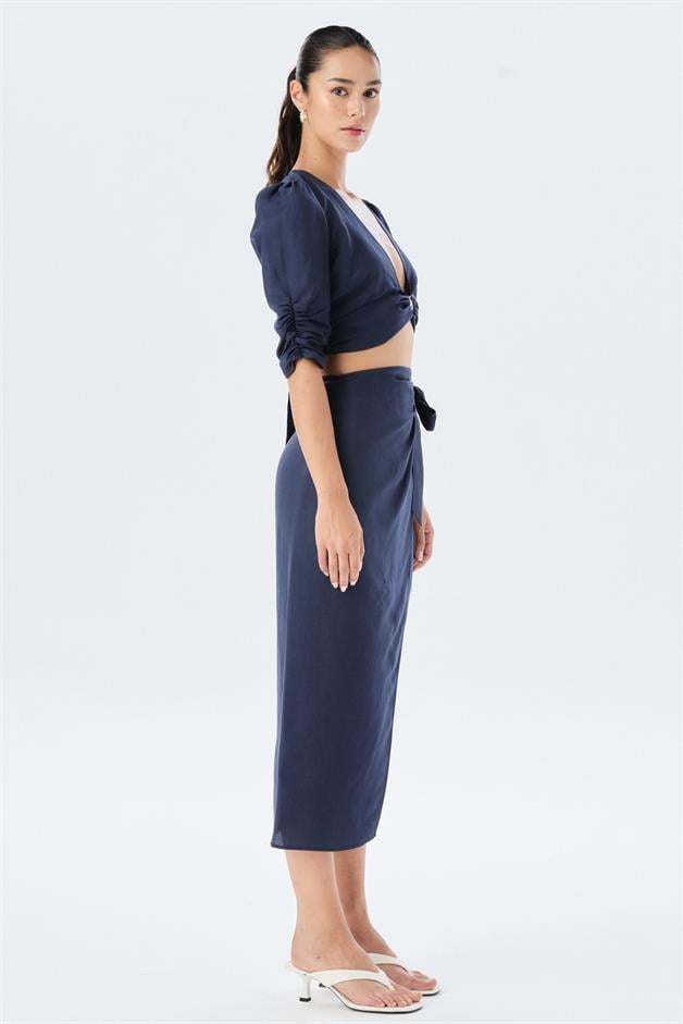 Side Tie Navy Skirt
