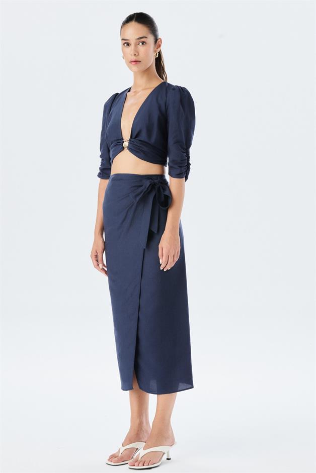Side Tie Navy Skirt