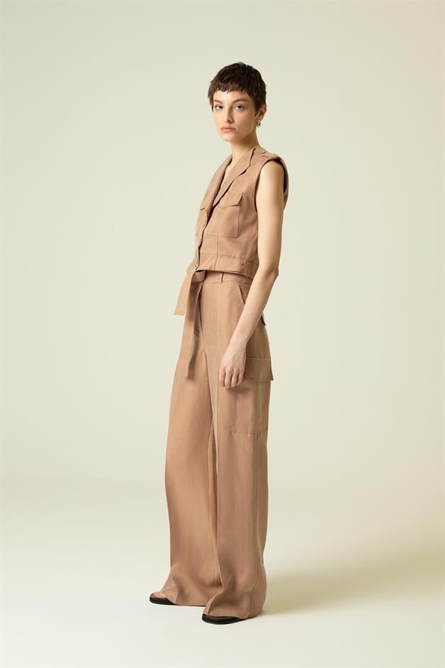 Yandan Cep Detaylı Rahat Form Camel Pantolon