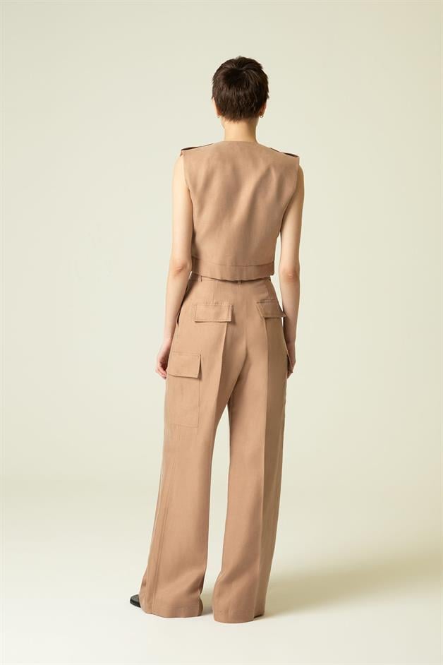 Yandan Cep Detaylı Rahat Form Camel Pantolon