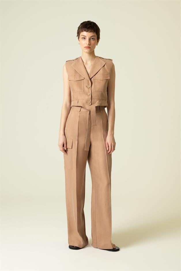 Yandan Cep Detaylı Rahat Form Camel Pantolon