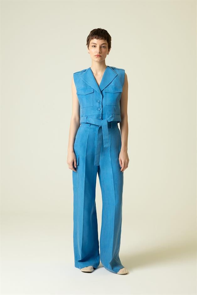 Yandan Cep Detaylı Rahat Form Mavi Pantolon