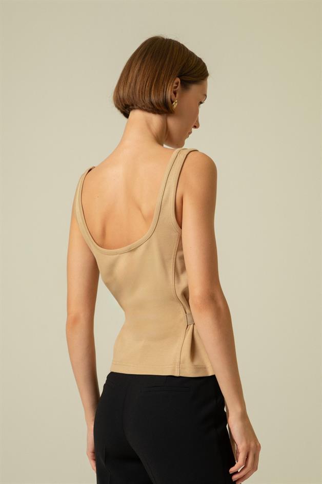 Side Buckle Strapped Camel Top