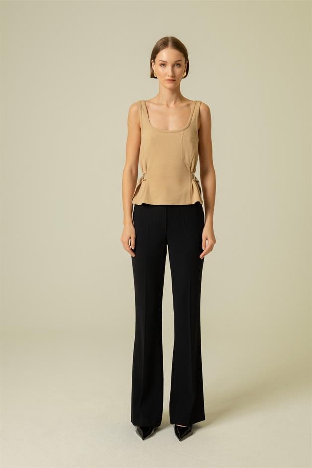 Side Buckle Strapped Camel Top