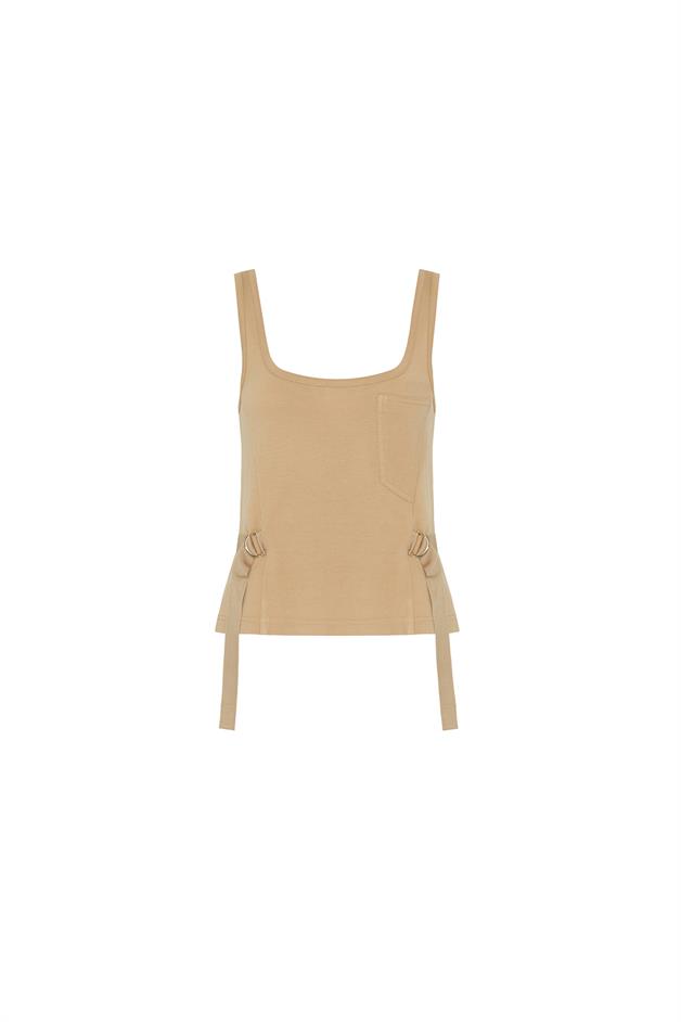Side Buckle Strapped Camel Top