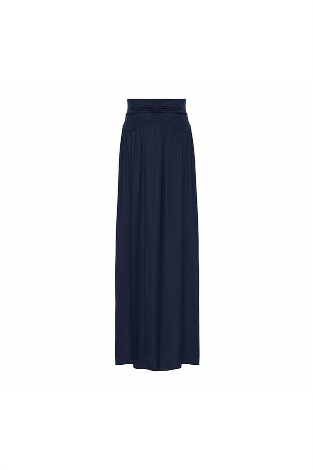 Slit Detailed Navy Long Skirt
