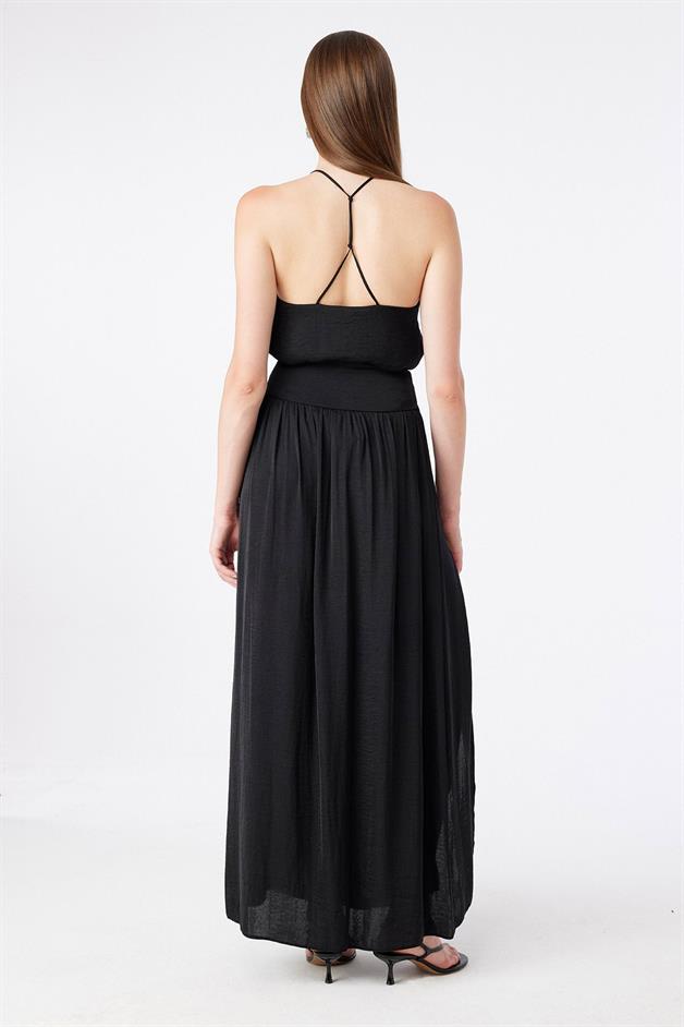 Slit Detailed Black Long Skirt