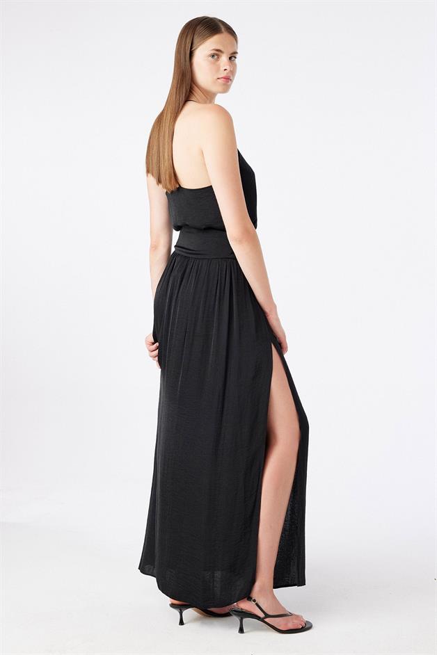 Slit Detailed Black Long Skirt