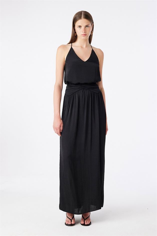 Slit Detailed Black Long Skirt