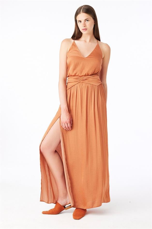 Slit Detailed Salmon Long Skirt