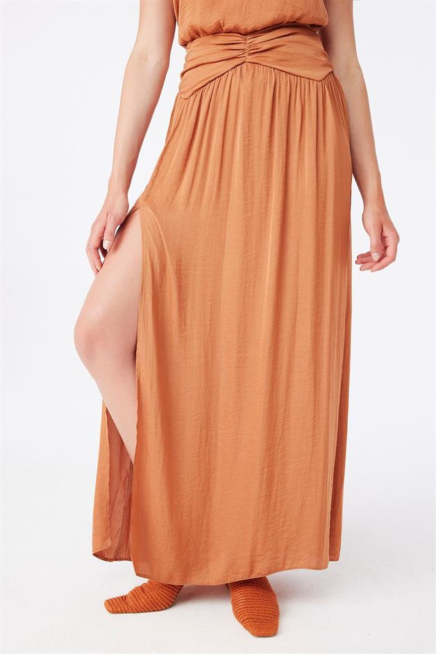 Slit Detailed Salmon Long Skirt