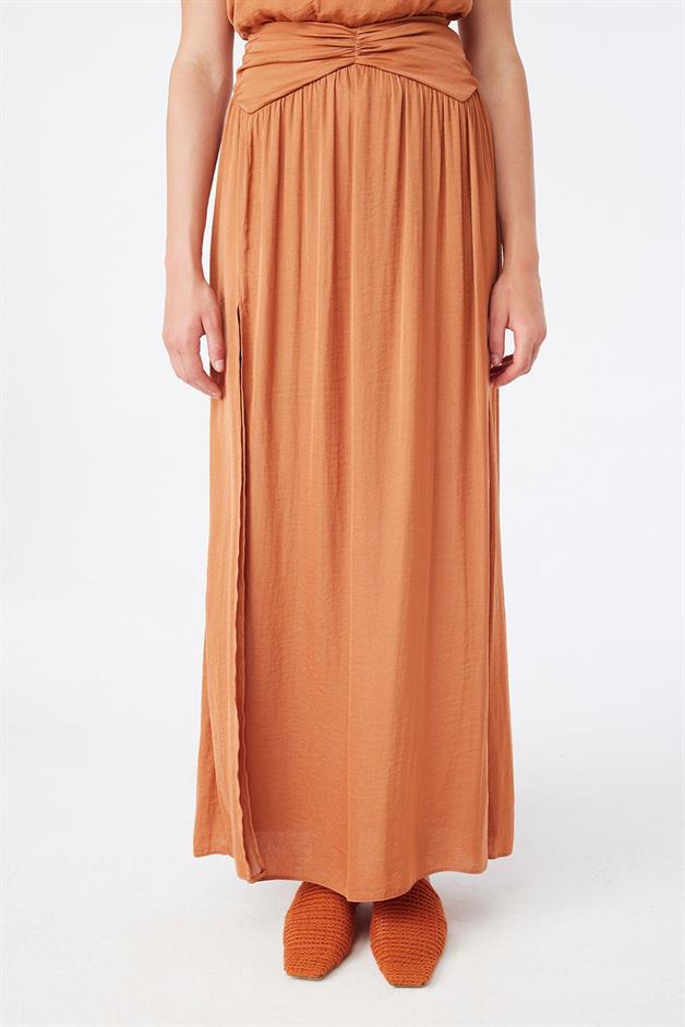 Slit Detailed Salmon Long Skirt