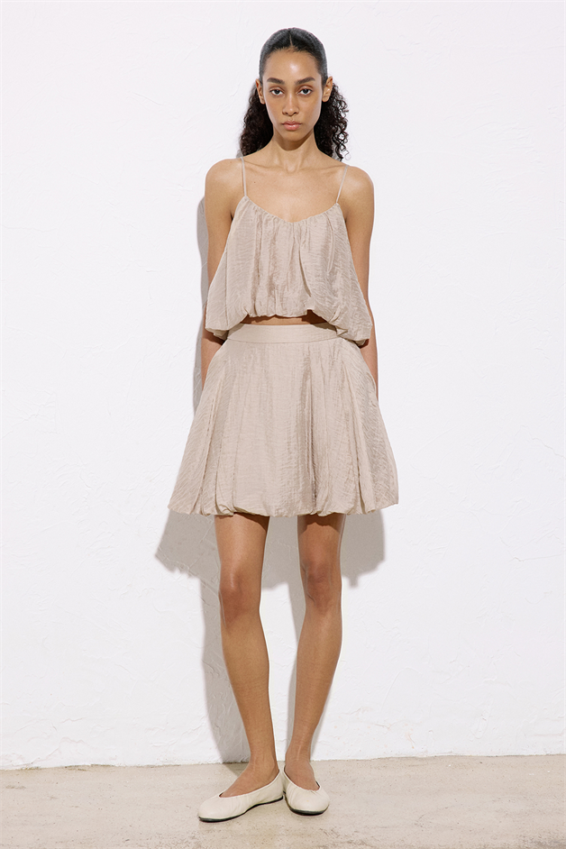 High Waist Balloon Cut Mini Beige Skirt