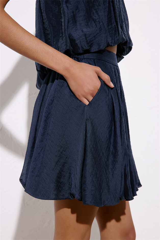 High Waist Balloon Cut Mini Navy Blue Skirt