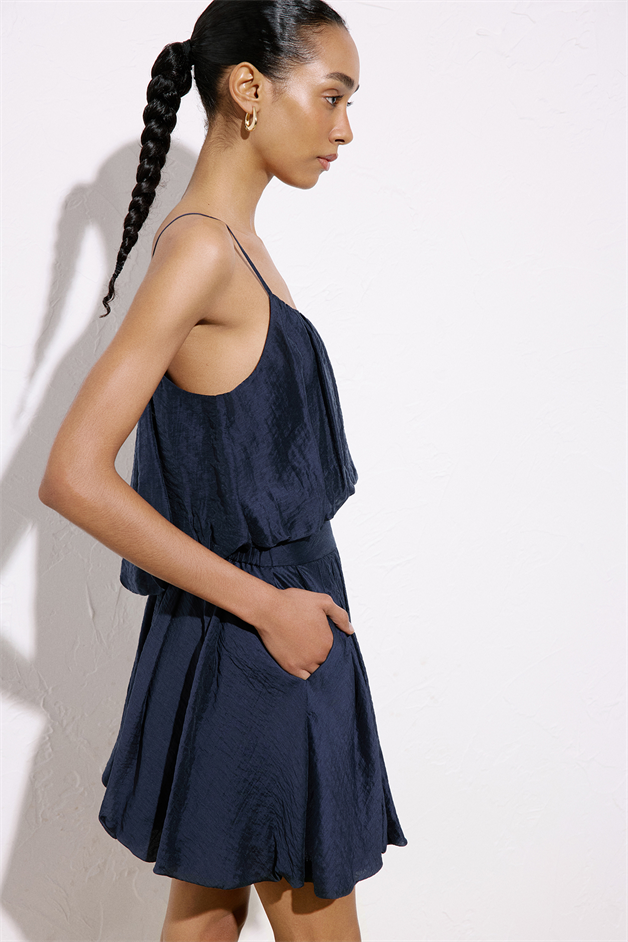 High Waist Balloon Cut Mini Navy Blue Skirt