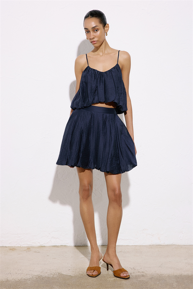High Waist Balloon Cut Mini Navy Blue Skirt