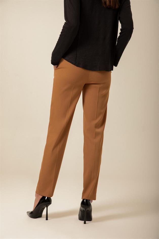 Yüksek Bel Cep Dikiş Detaylı Camel Pantolon