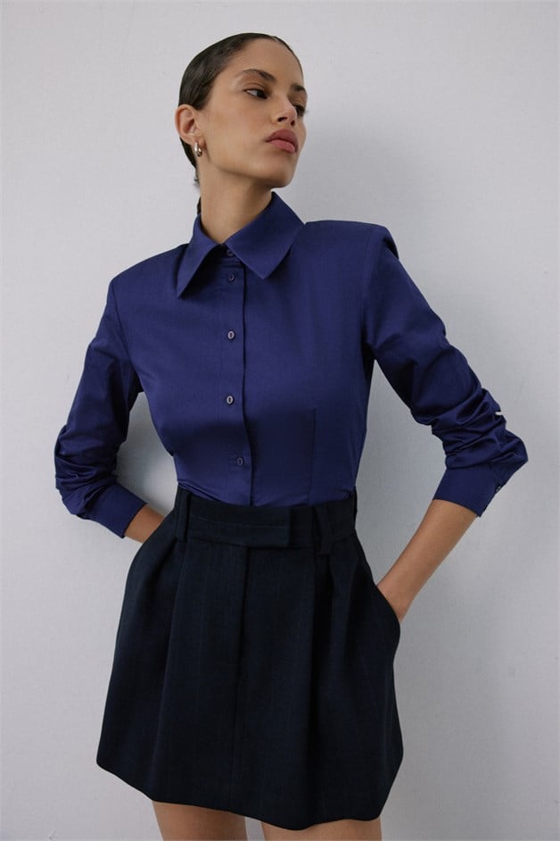 High Waist Striped Navy Mini Skirt