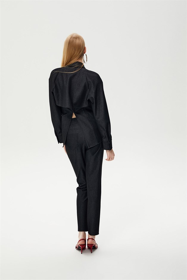 Yüksek Bel Siyah Denim Pantolon