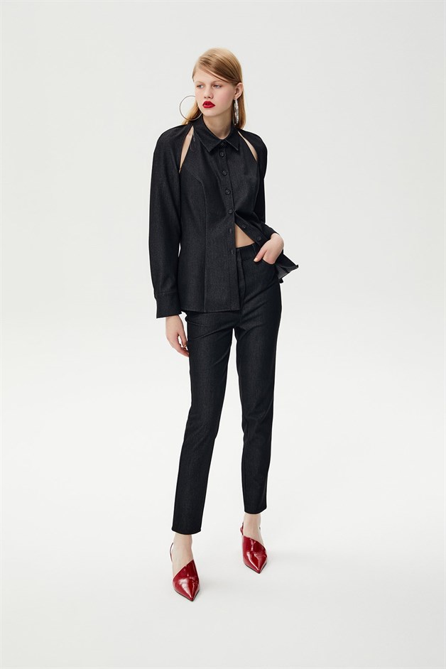 Yüksek Bel Siyah Denim Pantolon