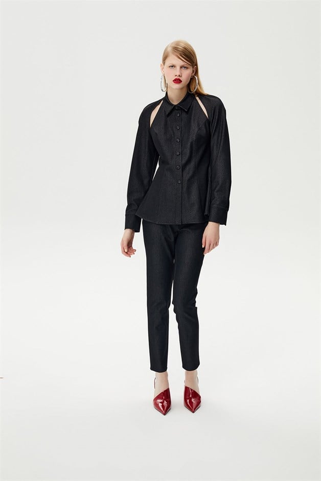 Yüksek Bel Siyah Denim Pantolon