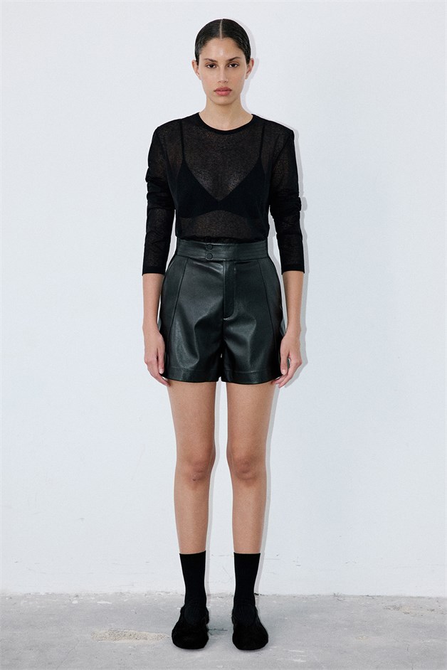 High Waist Faux Leather Black Shorts