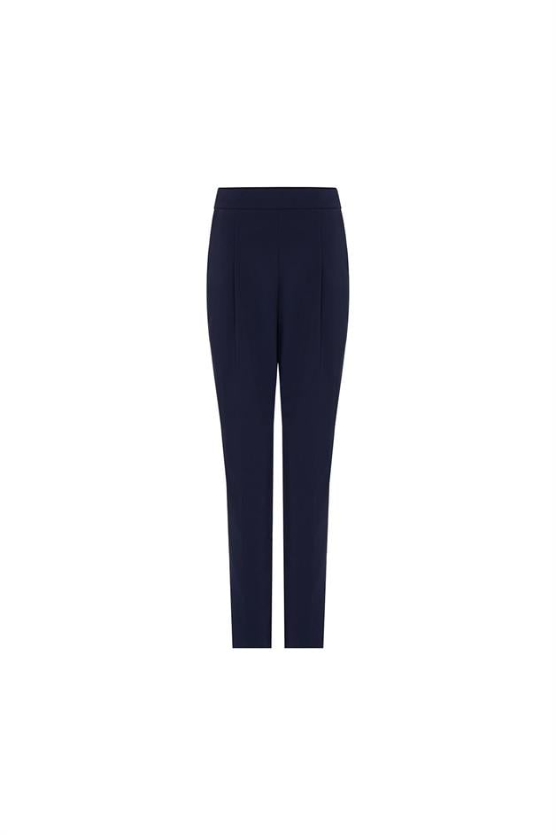 High Waist Front Pleated Navy Trousers