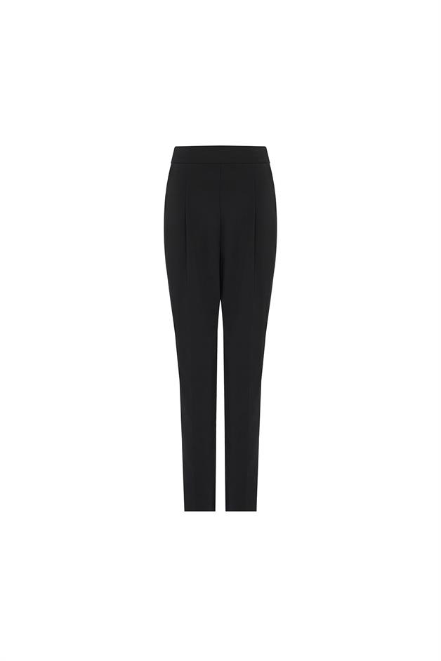 High Waist Front Pleated Black Trousers