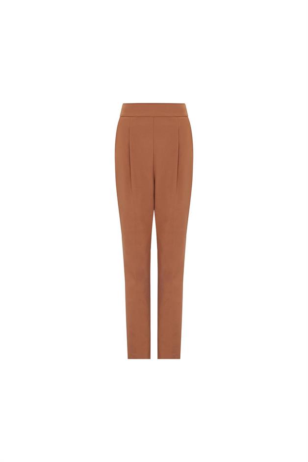 High Waist Front Pleated Tobacco Trousers
