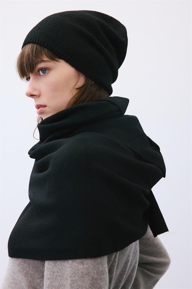 Soft Black Scarf and Beanie Set