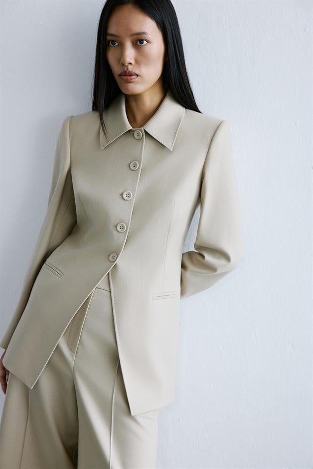 Wool-Textured Beige Long Jacket  
