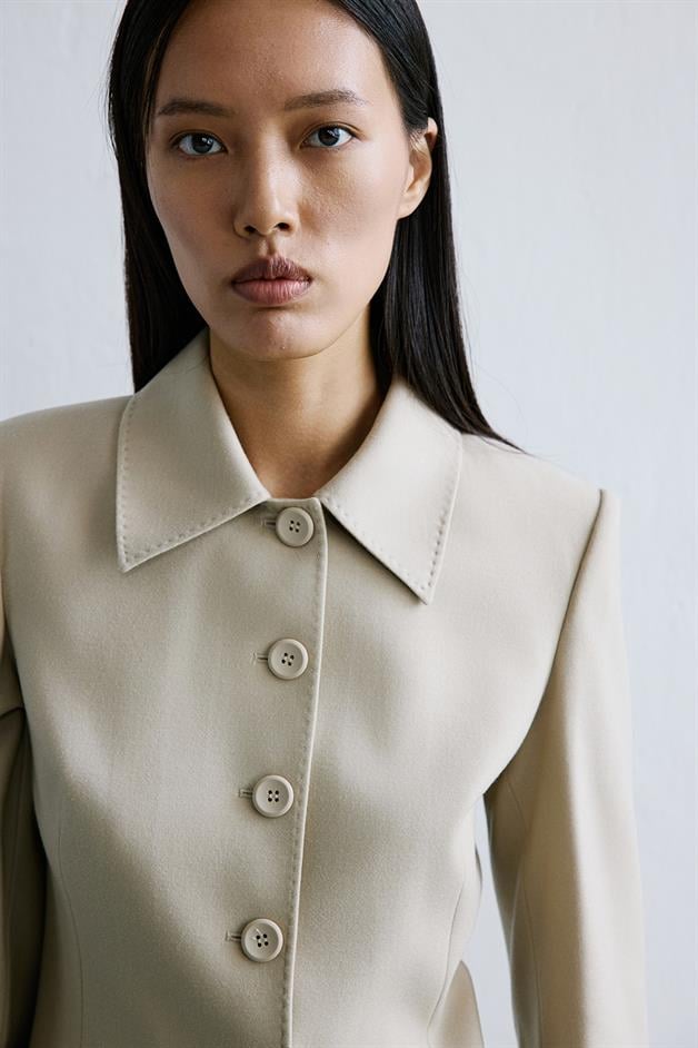 Wool-Textured Beige Long Jacket  