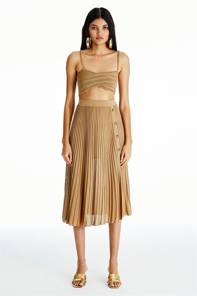 Zincir Askılı Camel Triko Top