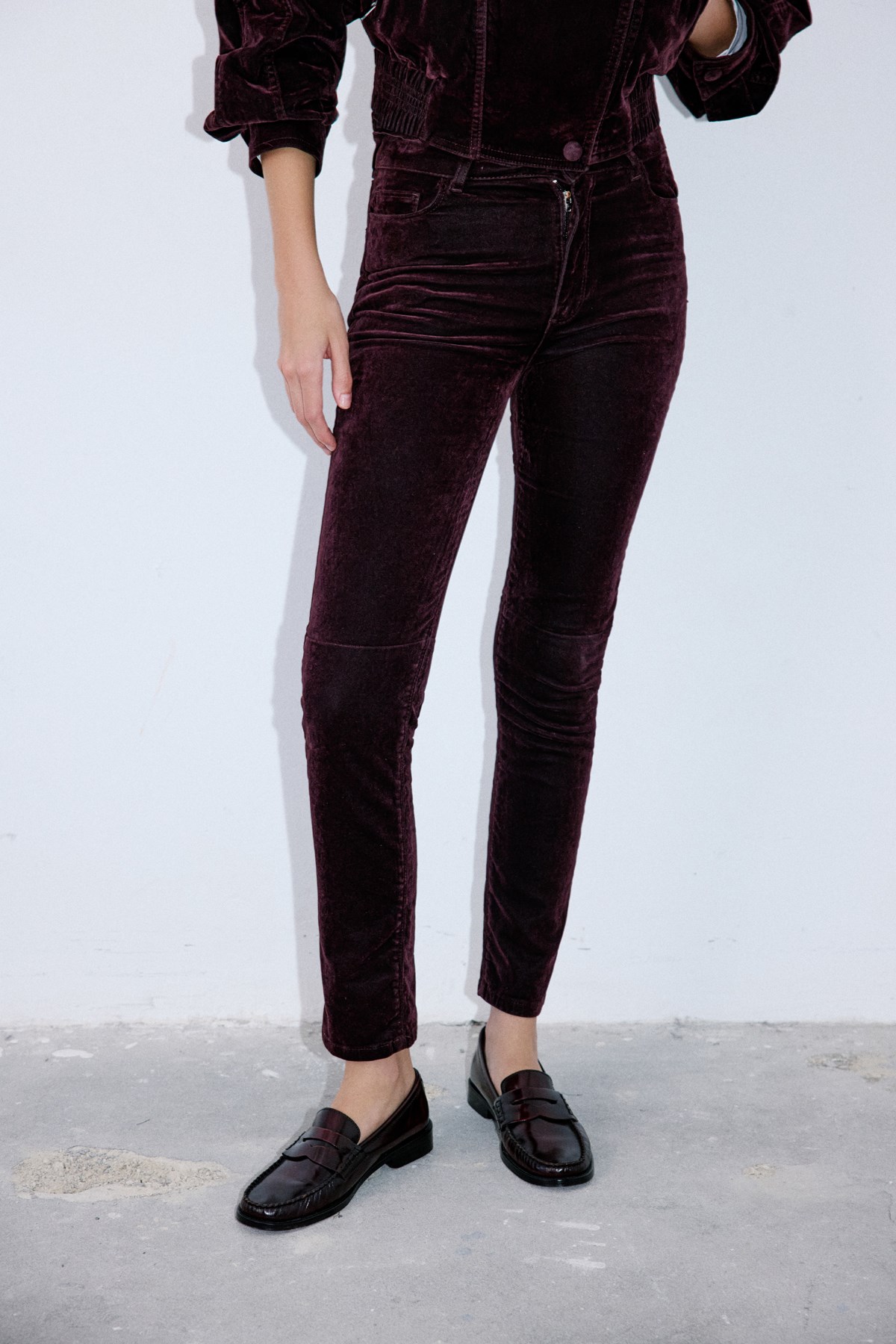 Normal Bel Dokulu Skinny Bordo Pantolon · 2
